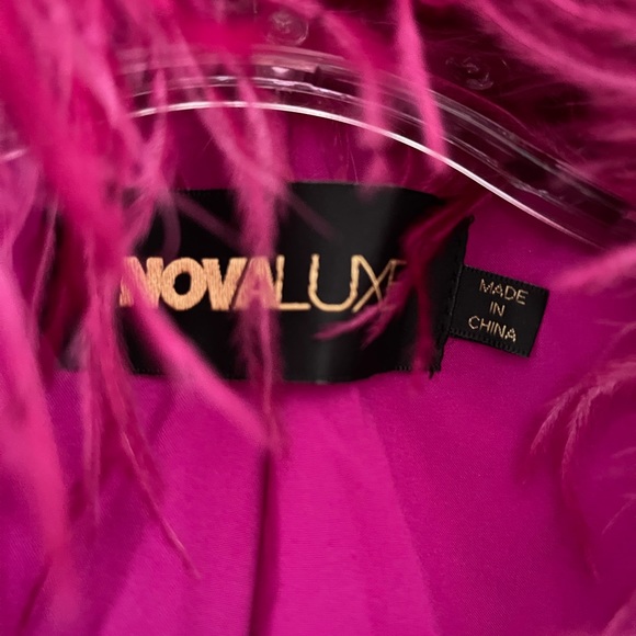 Luxe Living Pink Feather Moto Jacket - Size Large - Picture 7 of 7